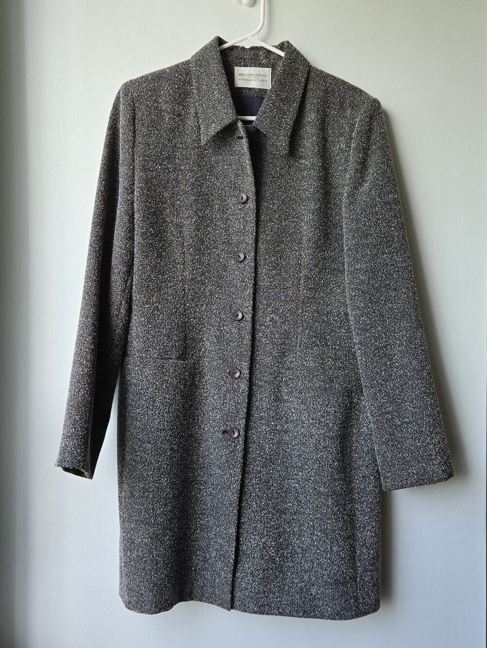 Beechers Brook Womens 10 Mottled Gray Buttoned Coat Career Work Casual Lined